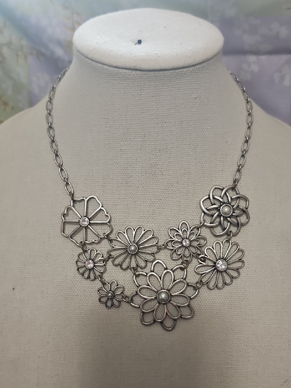 Lia Sophia Silver & Pearl Floral Cluster Necklace